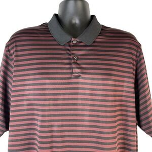 Nike Golf Shirt Men's Sz 2XL Black Rust Striped Dri-Fit Performance Polo Tagless